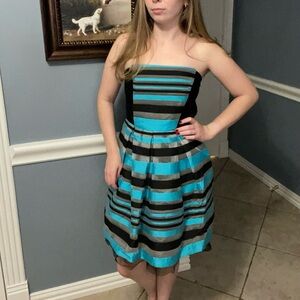 Eva Franco Strapless Black and Blue Cocktail Dress